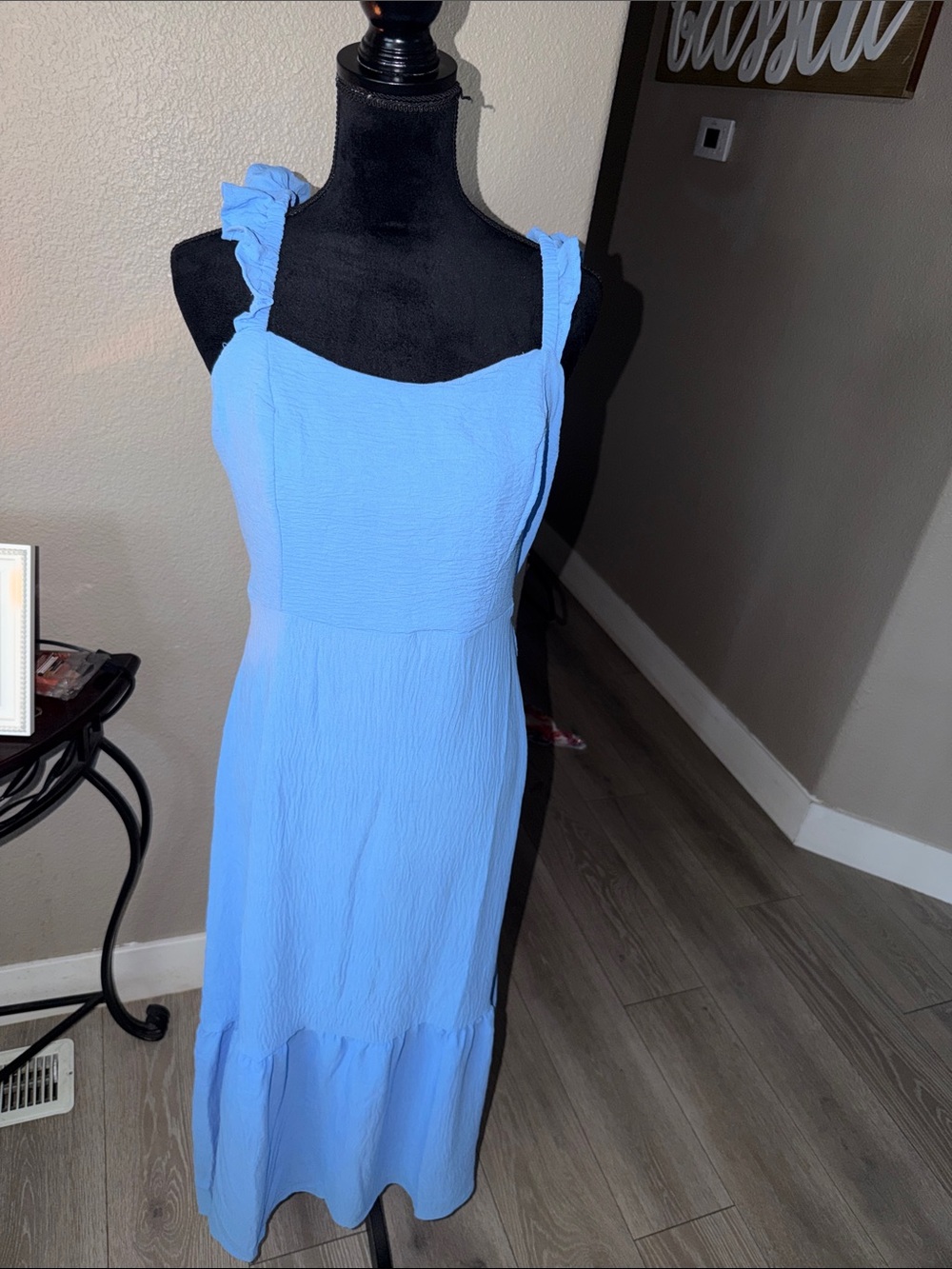 Light Blue Ruffled Strap Midi Dress